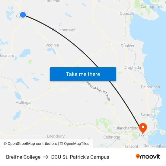 Breifne College to DCU St. Patrick's Campus map