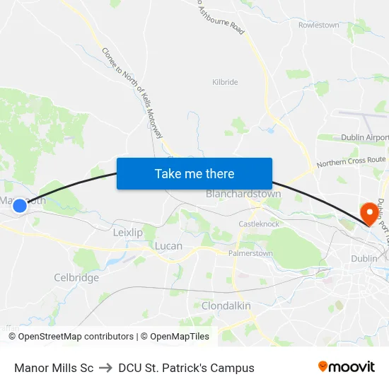 Manor Mills Sc to DCU St. Patrick's Campus map