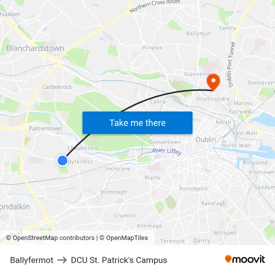 Ballyfermot to DCU St. Patrick's Campus map