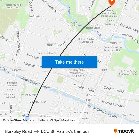 Berkeley Road to DCU St. Patrick's Campus map