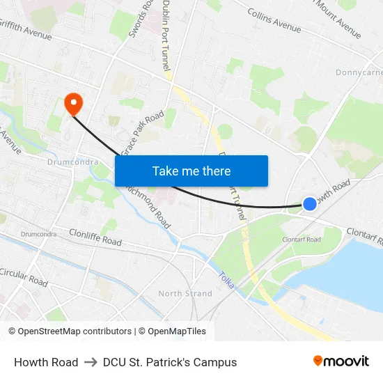 Howth Road to DCU St. Patrick's Campus map