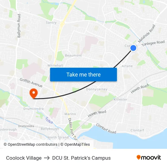 Coolock Village to DCU St. Patrick's Campus map