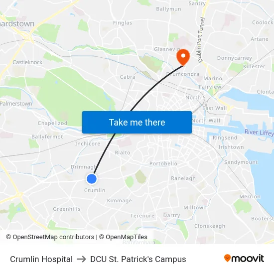 Crumlin Hospital to DCU St. Patrick's Campus map