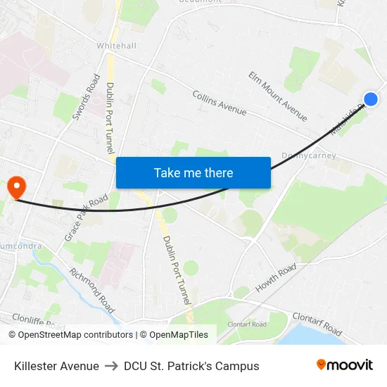 Killester Avenue to DCU St. Patrick's Campus map