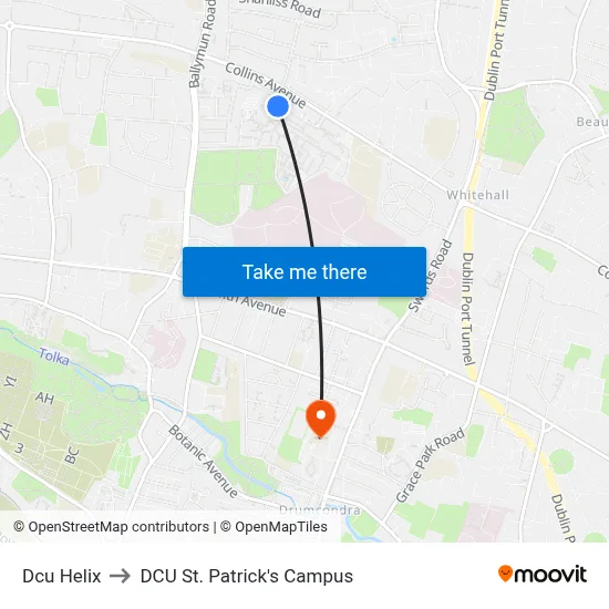 Dcu Helix to DCU St. Patrick's Campus map