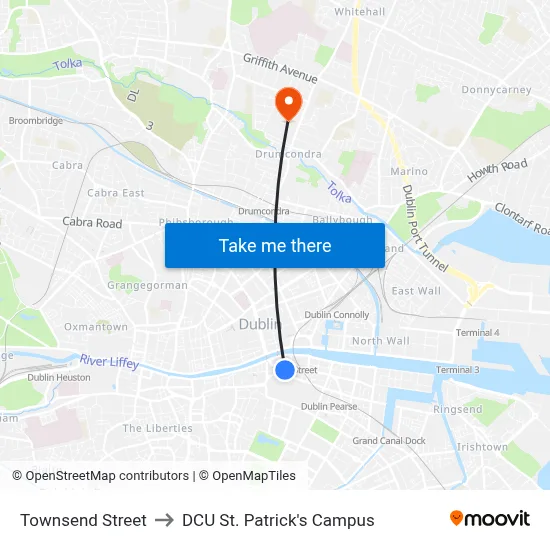 Townsend Street to DCU St. Patrick's Campus map