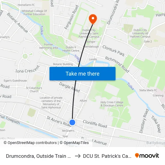 Drumcondra, Outside Train Station to DCU St. Patrick's Campus map