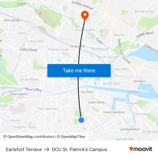 Earlsfort Terrace to DCU St. Patrick's Campus map