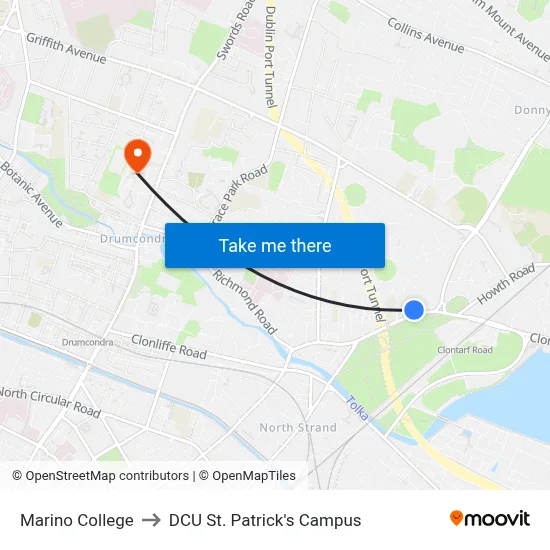Marino College to DCU St. Patrick's Campus map