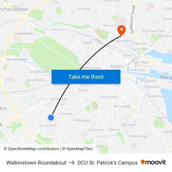 Walkinstown Roundabout to DCU St. Patrick's Campus map