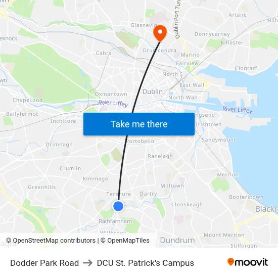 Dodder Park Road to DCU St. Patrick's Campus map