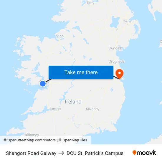 Shangort Road Galway to DCU St. Patrick's Campus map