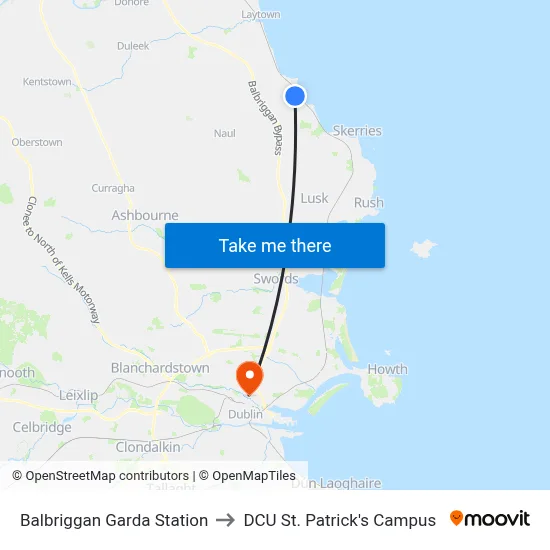Balbriggan Garda Station to DCU St. Patrick's Campus map