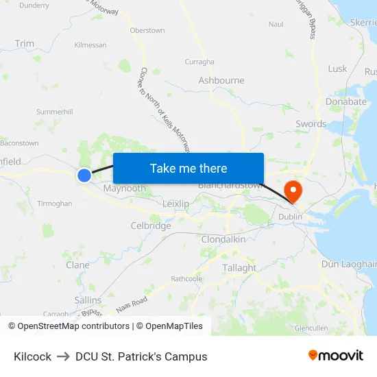 Kilcock to DCU St. Patrick's Campus map