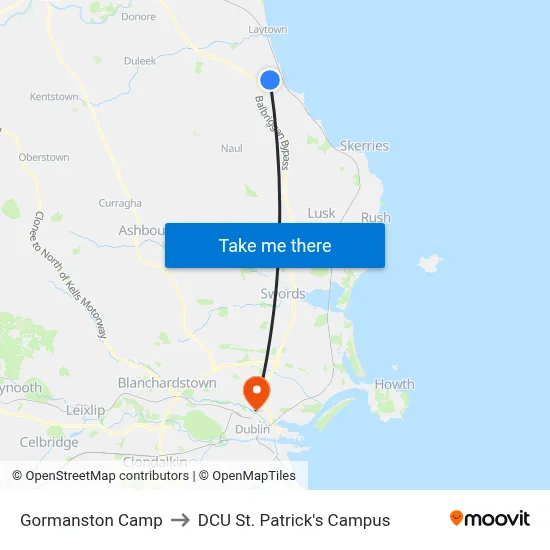 Gormanston Camp to DCU St. Patrick's Campus map