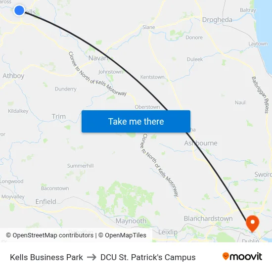 Kells Business Park to DCU St. Patrick's Campus map