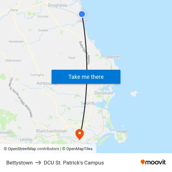Bettystown to DCU St. Patrick's Campus map