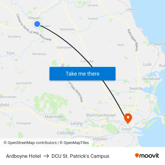 Ardboyne Hotel to DCU St. Patrick's Campus map