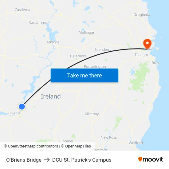 O'Briens Bridge to DCU St. Patrick's Campus map