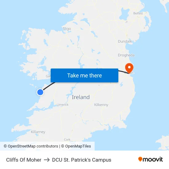 Cliffs Of Moher to DCU St. Patrick's Campus map