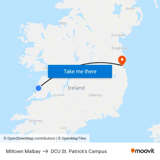 Miltown Malbay to DCU St. Patrick's Campus map