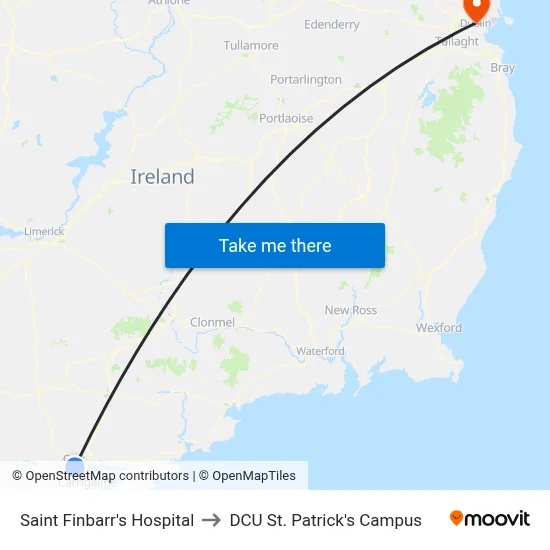 Saint Finbarr's Hospital to DCU St. Patrick's Campus map