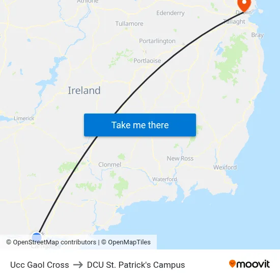 Ucc Gaol Cross to DCU St. Patrick's Campus map