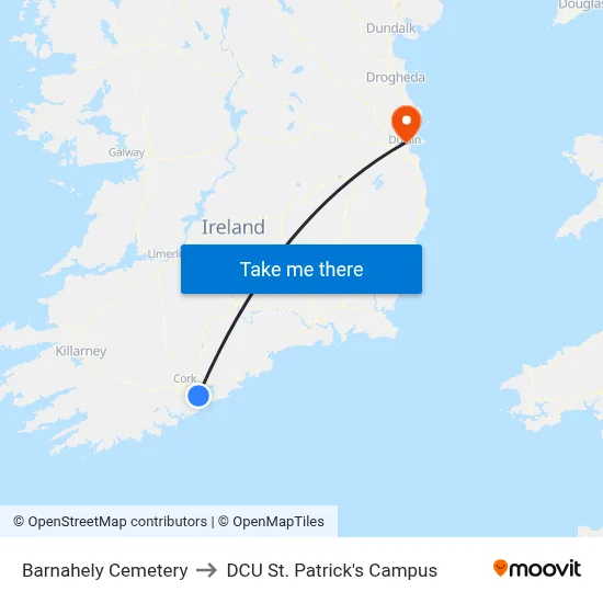 Barnahely Cemetery to DCU St. Patrick's Campus map