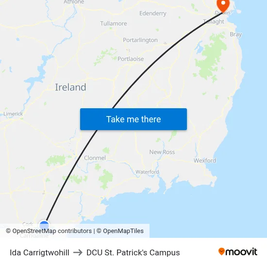 Ida Carrigtwohill to DCU St. Patrick's Campus map