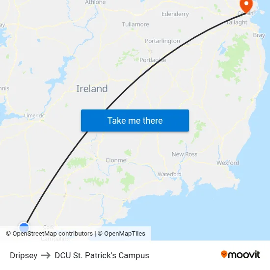 Dripsey to DCU St. Patrick's Campus map