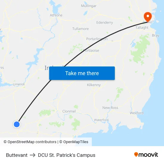 Buttevant to DCU St. Patrick's Campus map
