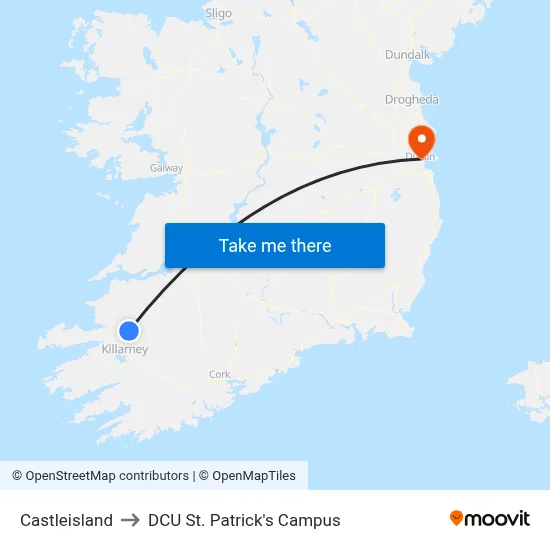 Castleisland to DCU St. Patrick's Campus map