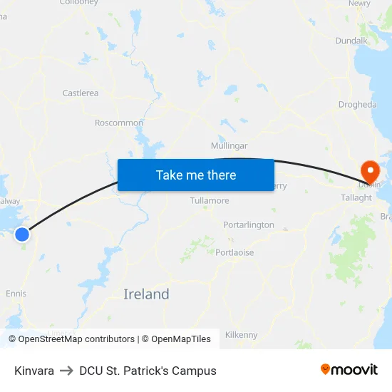 Kinvara to DCU St. Patrick's Campus map