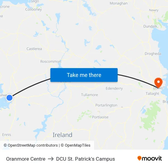 Oranmore Centre to DCU St. Patrick's Campus map