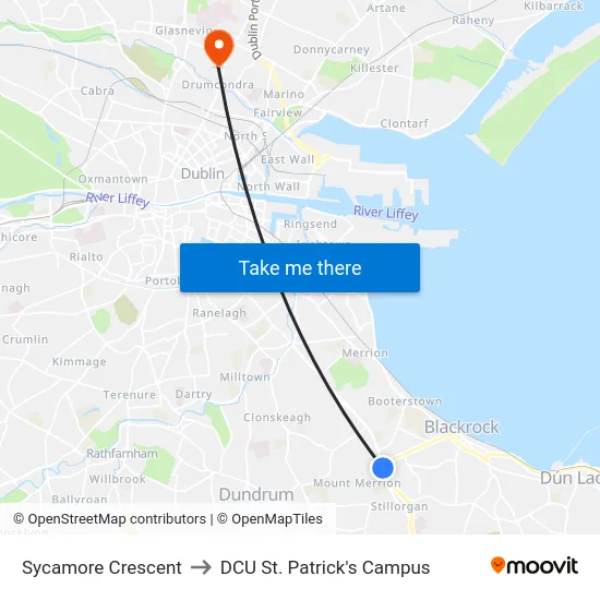 Sycamore Crescent to DCU St. Patrick's Campus map