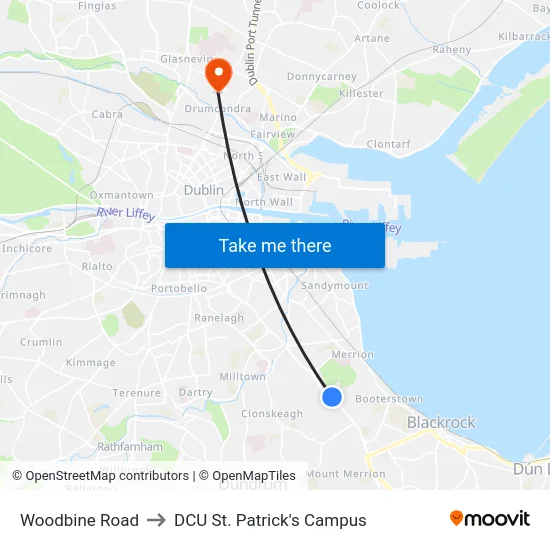 Woodbine Road to DCU St. Patrick's Campus map
