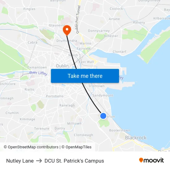Nutley Lane to DCU St. Patrick's Campus map