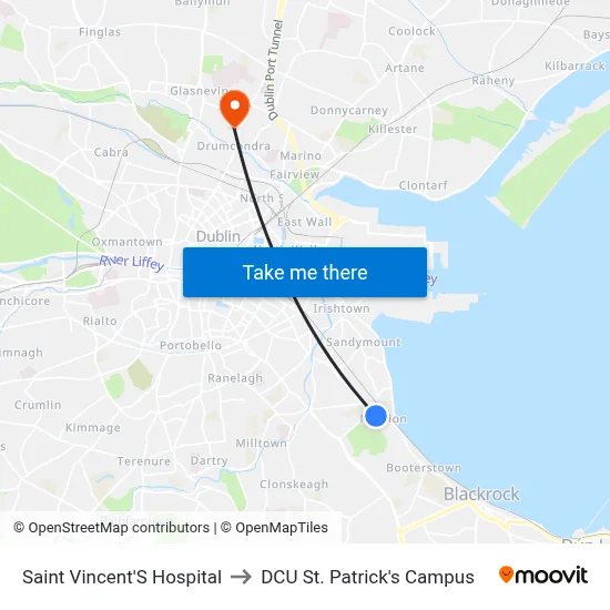 Saint Vincent'S Hospital to DCU St. Patrick's Campus map