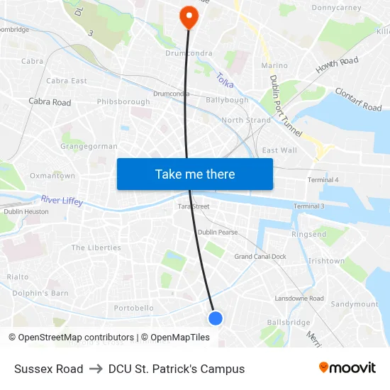 Sussex Road to DCU St. Patrick's Campus map