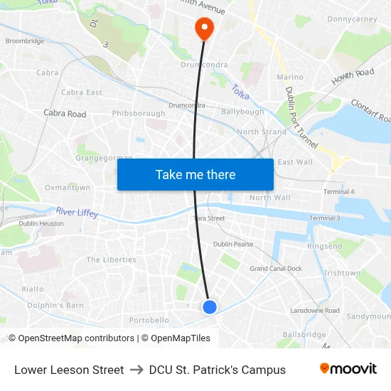 Lower Leeson Street to DCU St. Patrick's Campus map