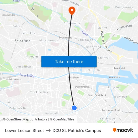 Lower Leeson Street to DCU St. Patrick's Campus map