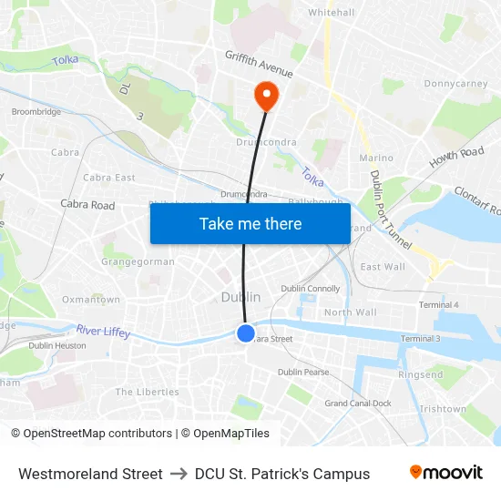 Westmoreland Street to DCU St. Patrick's Campus map