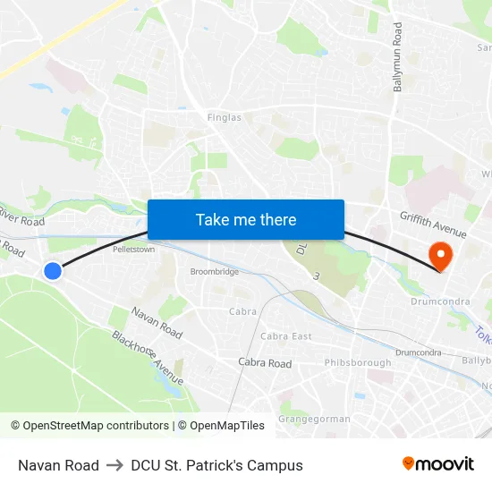 Navan Road to DCU St. Patrick's Campus map