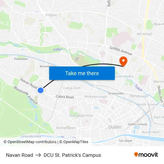 Navan Road to DCU St. Patrick's Campus map