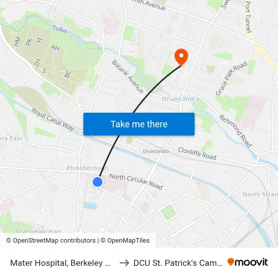 Mater Hospital, Berkeley Road to DCU St. Patrick's Campus map