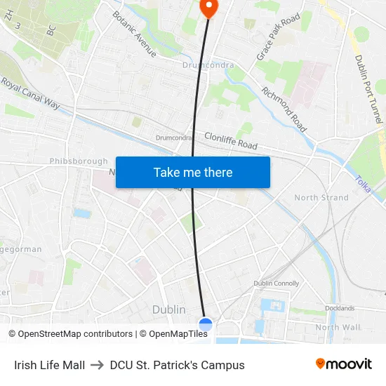 Irish Life Mall to DCU St. Patrick's Campus map