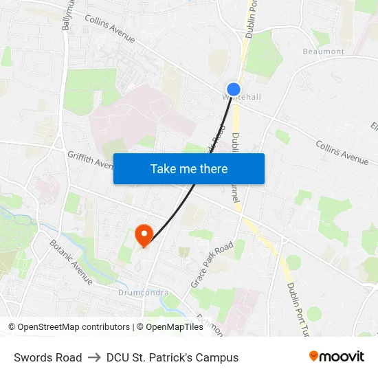Swords Road to DCU St. Patrick's Campus map