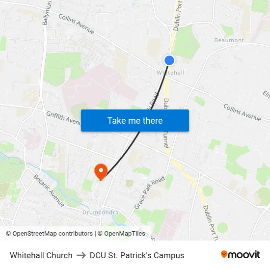 Whitehall Church to DCU St. Patrick's Campus map