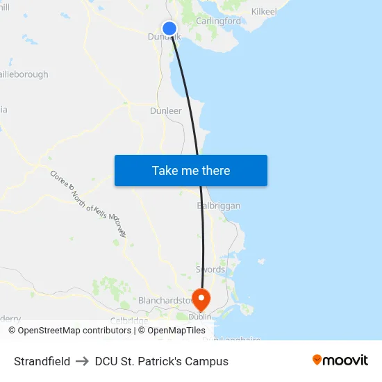 Strandfield to DCU St. Patrick's Campus map