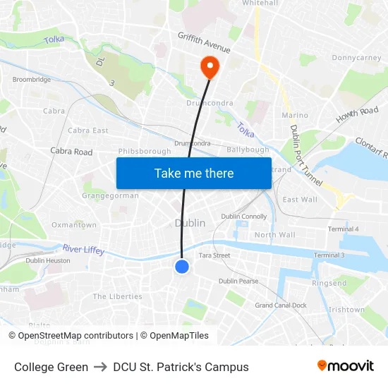 College Green to DCU St. Patrick's Campus map